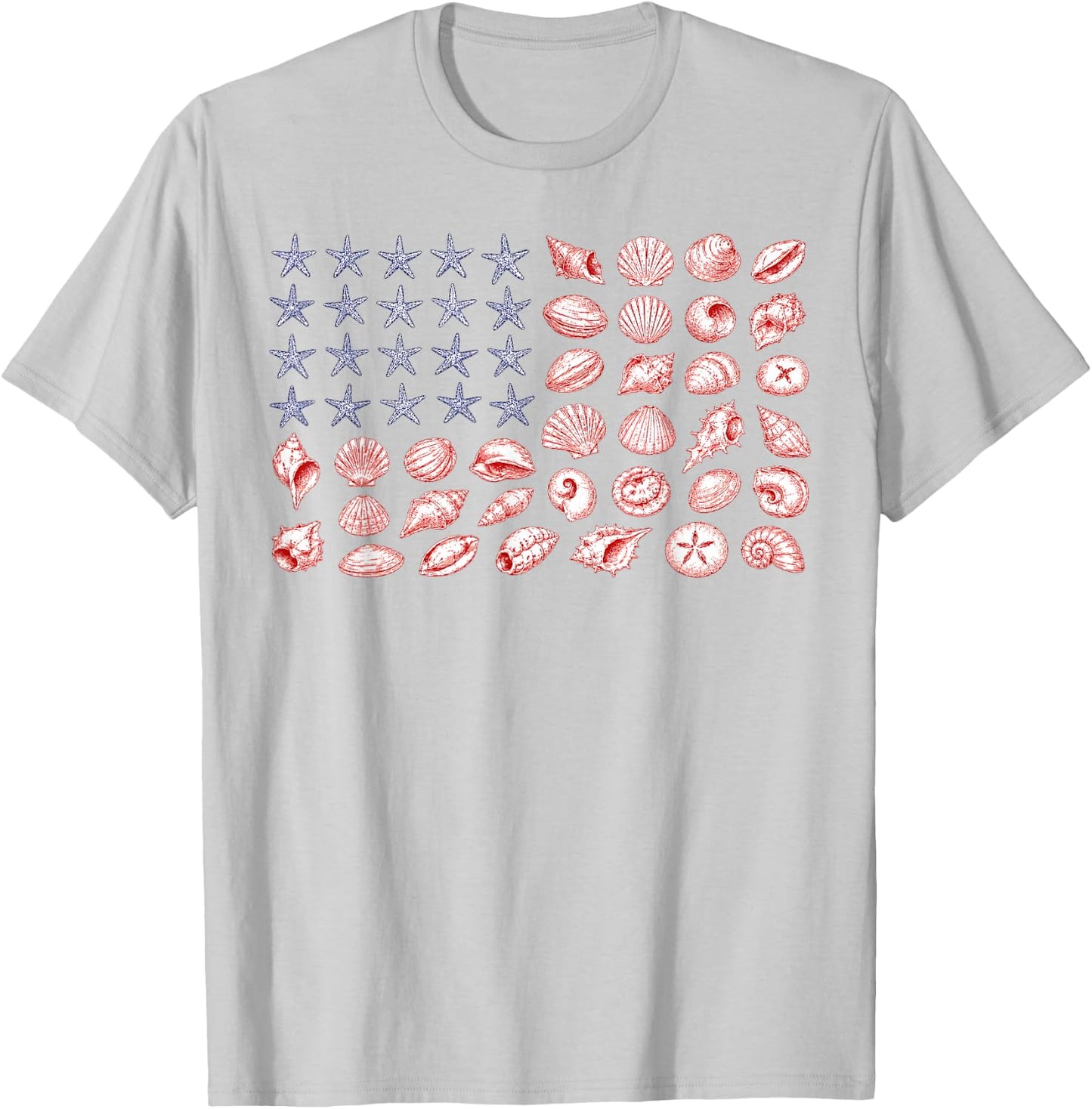 USA Coastal Shell Patriotic Seashell American Flag 4th July T-Shirt - T-Shirt | Ash