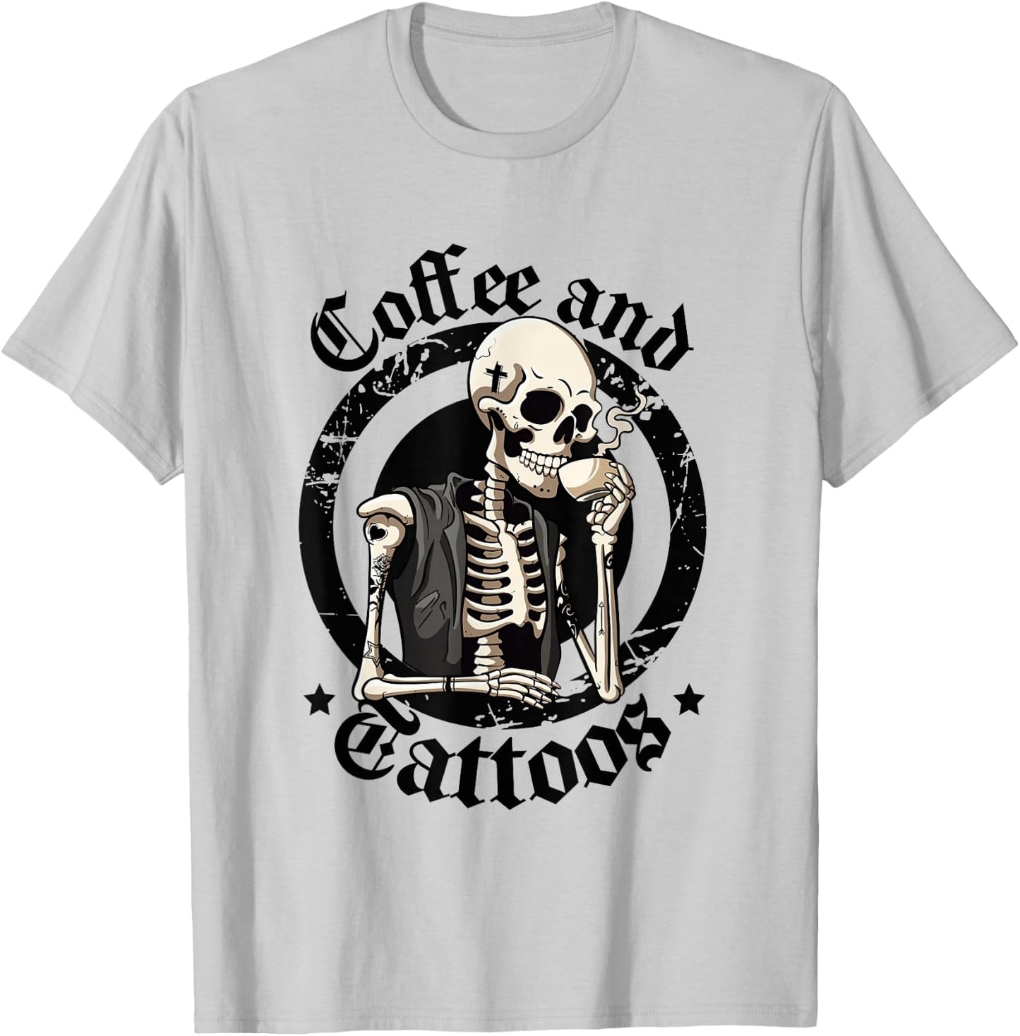 Coffee And Tattoos Lover Inked Caffeine Funny Tattoo Artists T-Shirt - T-Shirt | Ash