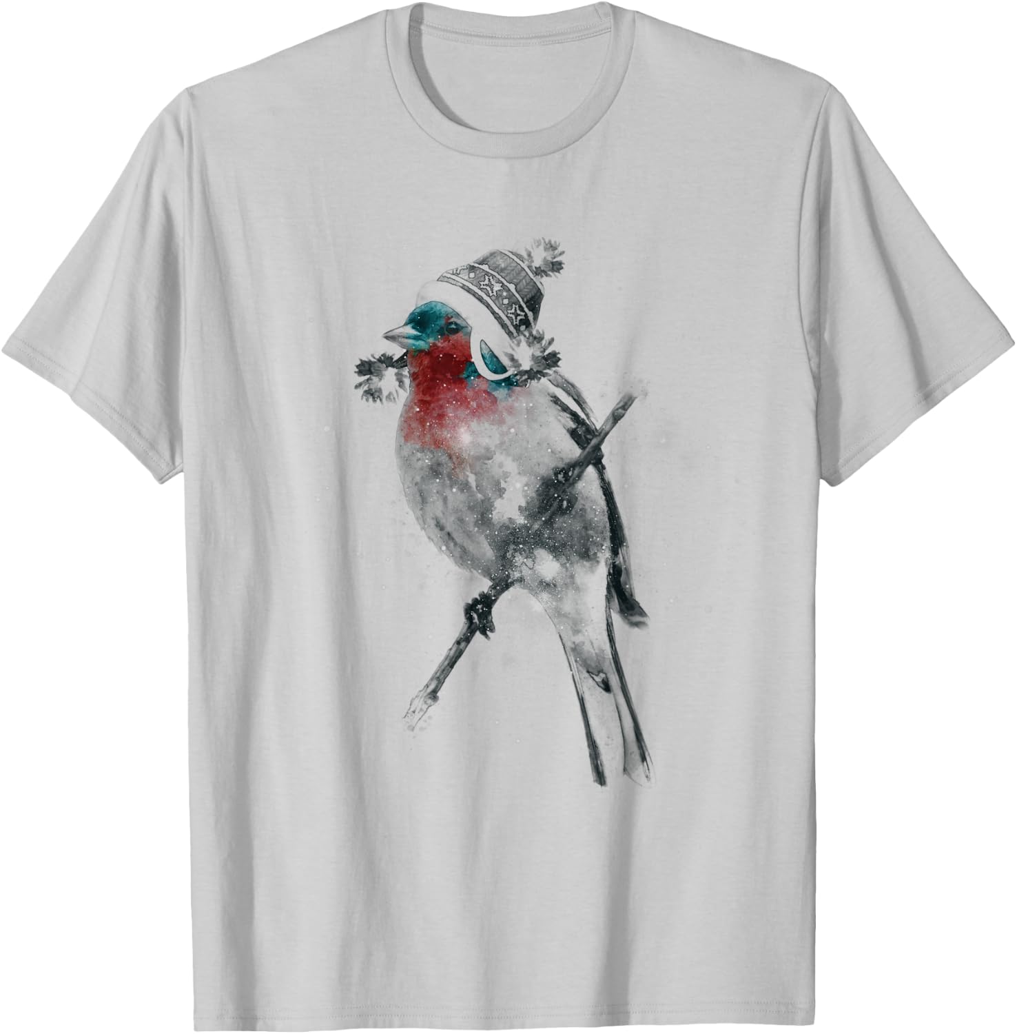 Cute Lovely Sparrow Bird Wearing Beanie Winter Hat T-Shirt - T-Shirt | Ash