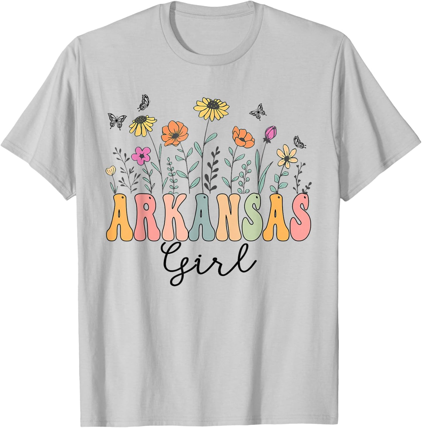 Arkansas Girl Wildflower Groovy Arkansas Lover T-Shirt - T-Shirt | Ash