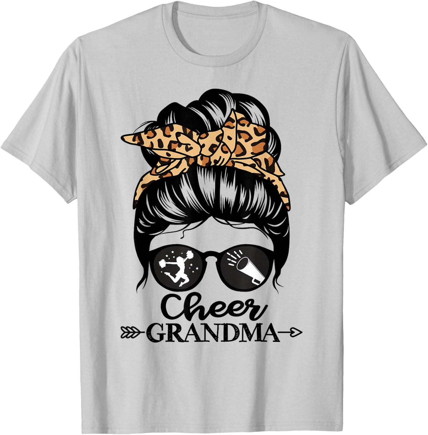 Cheer Grandma Messy Bun Hair Funny Cheerleader Grandma T-Shirt - T-Shirt | Ash