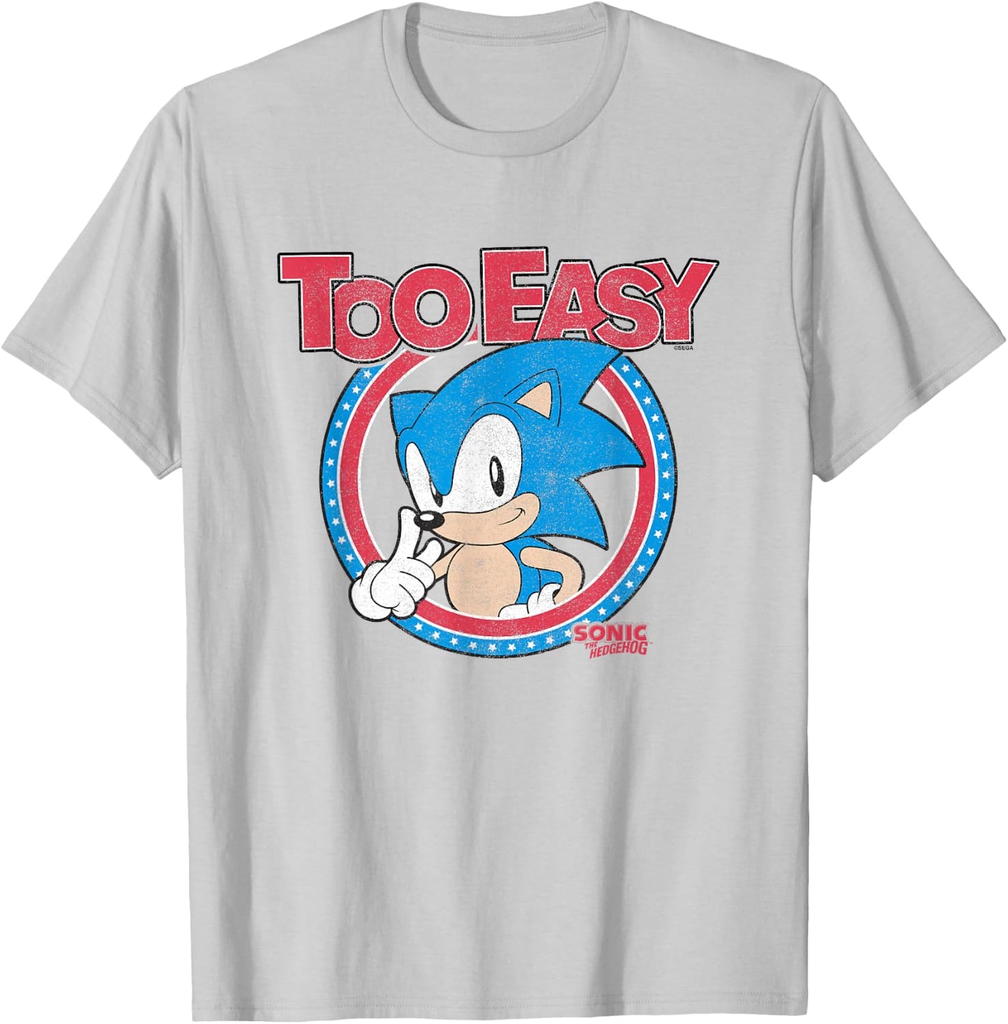 Sonic The Hedgehog Too Easy Americana Distressed Logo T-Shirt - T-Shirt | Ash