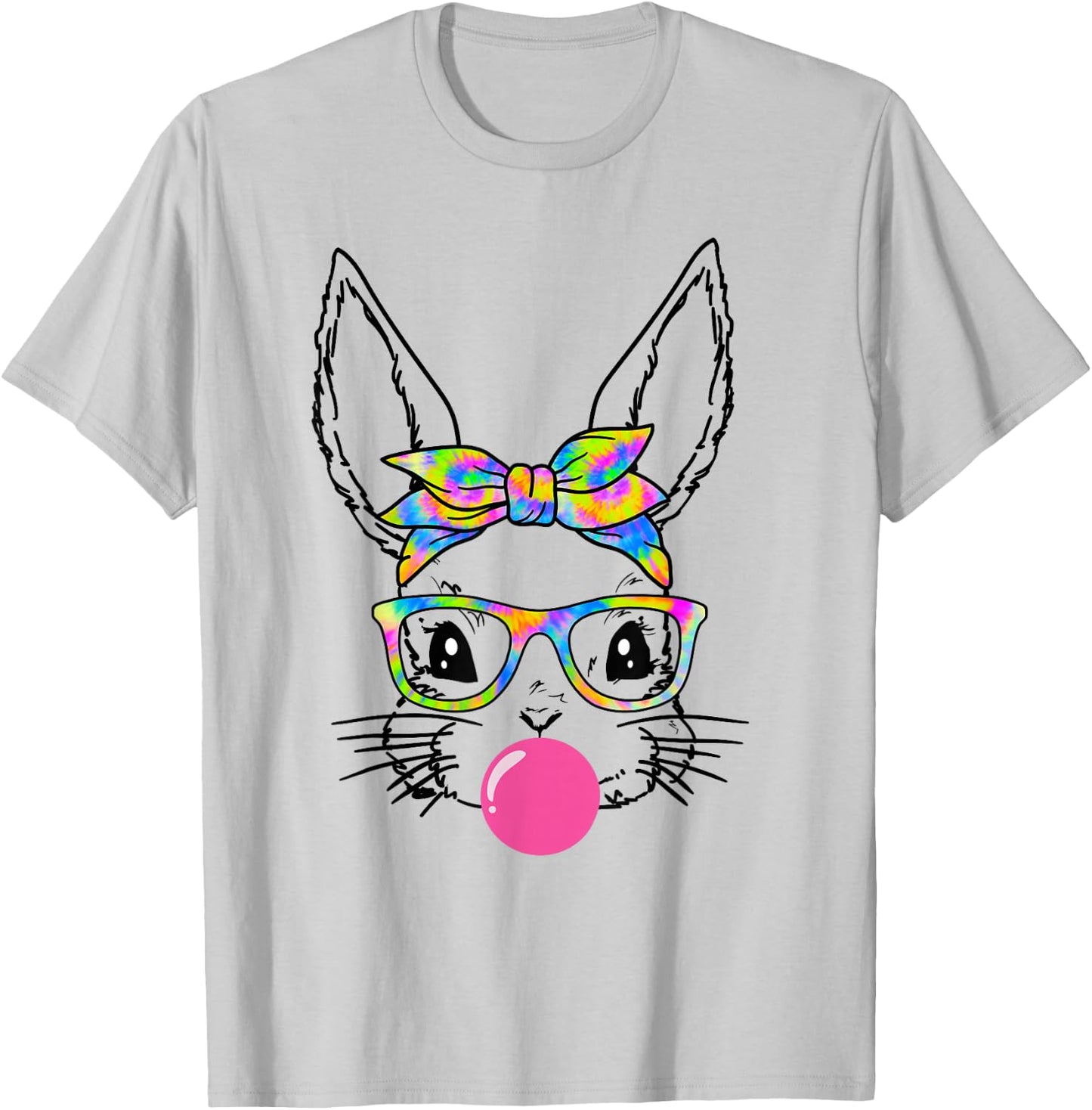 Cute Bunny With Bandana Tie Dye Glasses Bubblegum Easter Day T-Shirt - T-Shirt | Ash