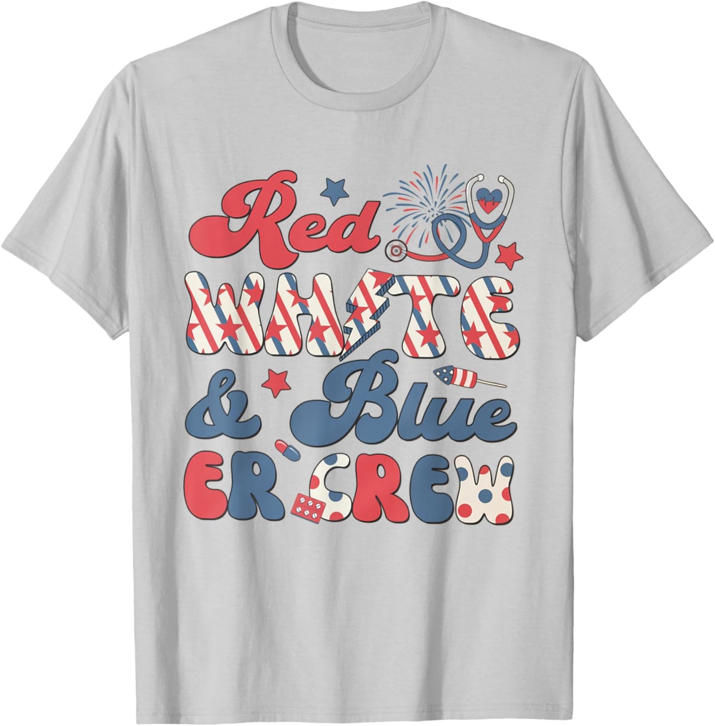 Emergency Room Tech 4th of July Retro Red White Blue ER Crew T-Shirt - T-Shirt | Ash