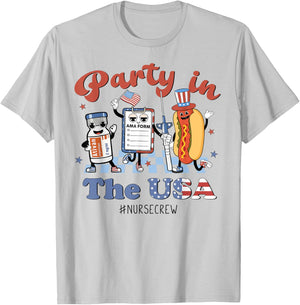 4th Of July Nurse Party in the USA ICU Nurse Crew ER EMS CNA Women Men T-Shirt - T-Shirt | Ash