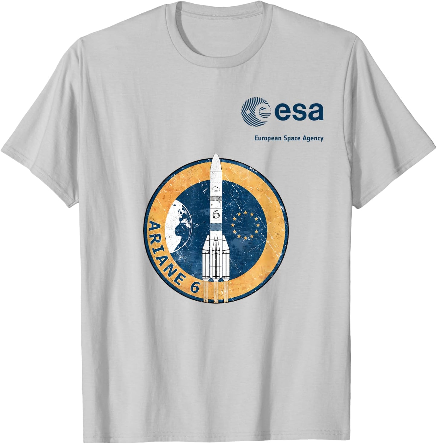 ESA European Space Agency Ariane 6 Rocket Patch Scratch , grey, S T-Shirt - T-Shirt | Ash
