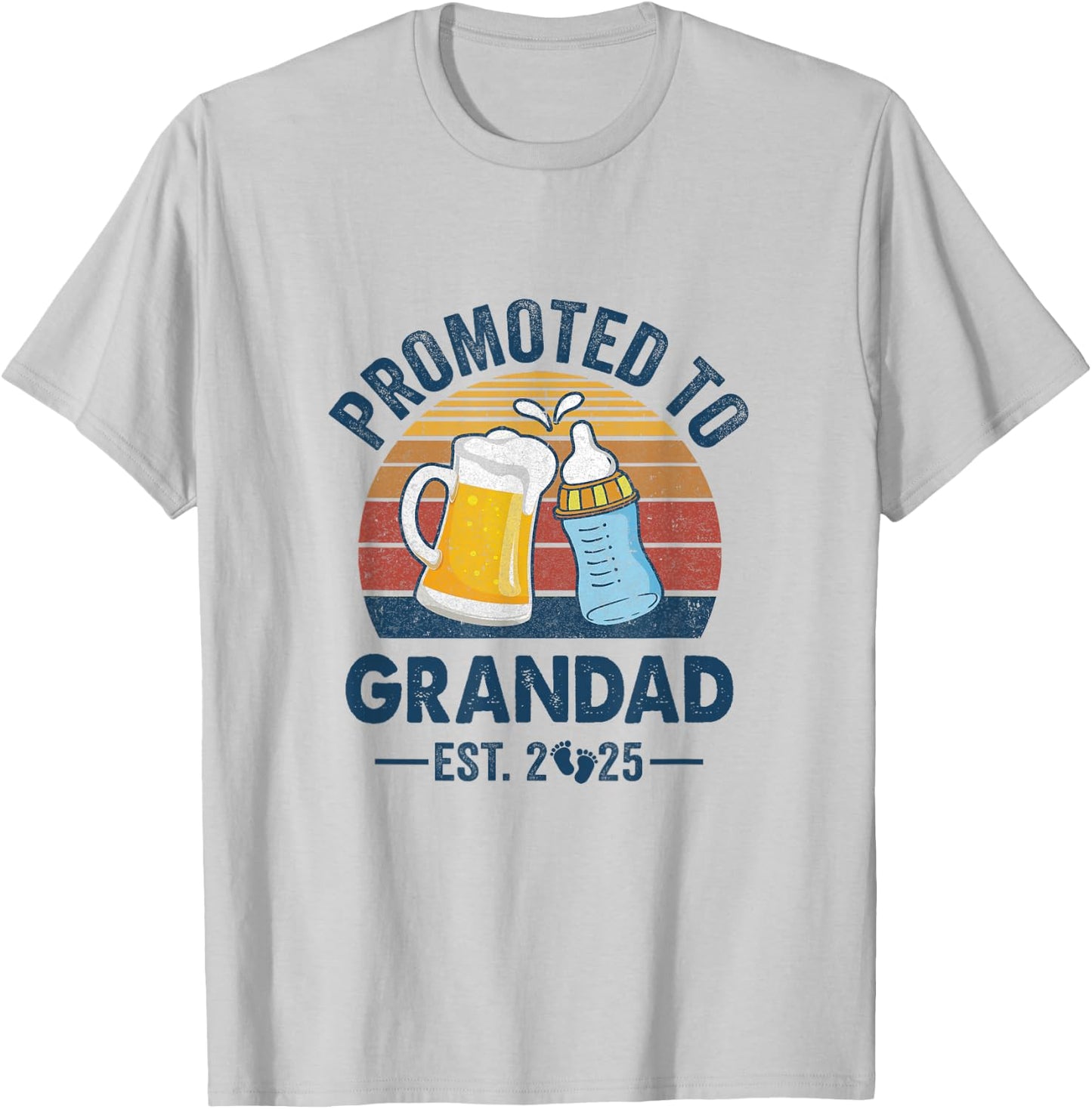 Promoted To Grandad Est 2025 First Time Fathers Day Vintage T-Shirt - T-Shirt | Ash