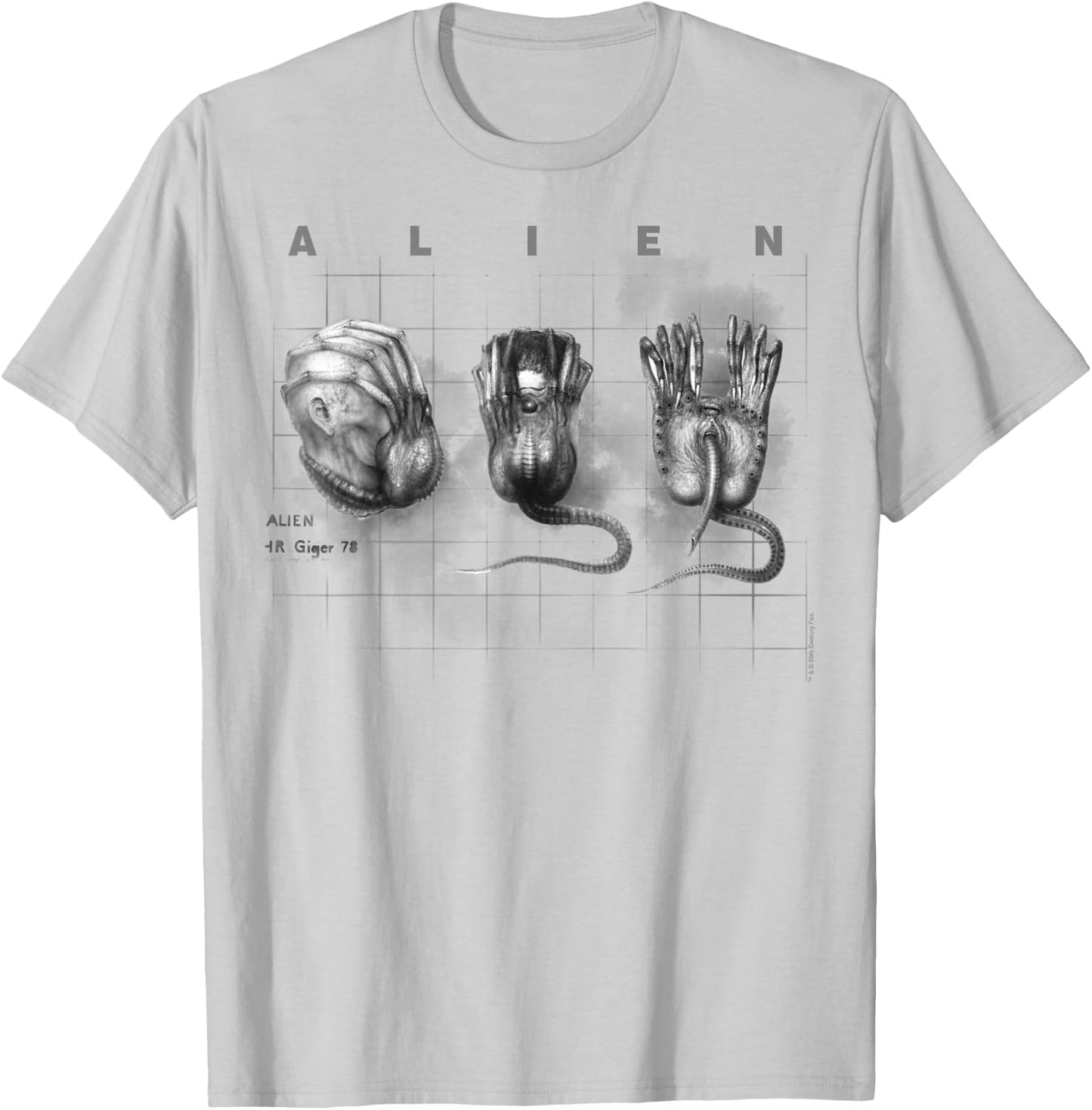 Aliens Iconic Facehugger Reproduction Faces Retro Chest Logo T-Shirt - T-Shirt | Ash