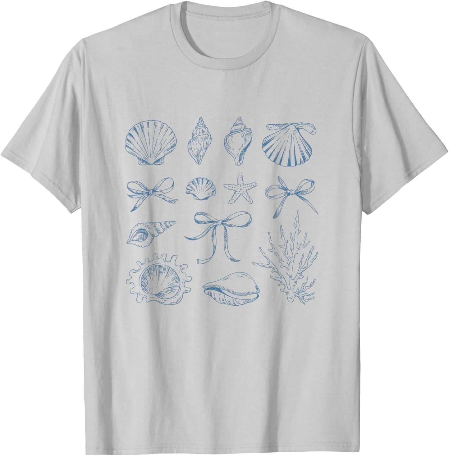 Elegant Seashell and Starfish Art Beach Lovers Bow Ocean T-Shirt - T-Shirt | Ash