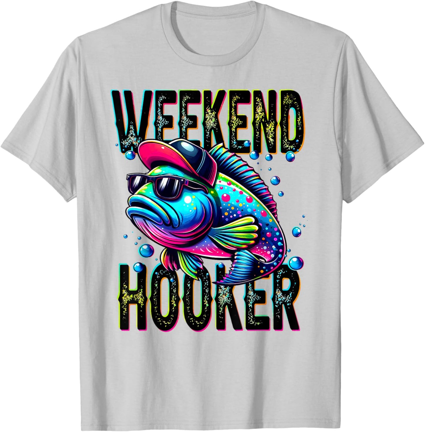 Retro Colorful Weekend Hooker Funny Fishing T-Shirt - T-Shirt | Ash