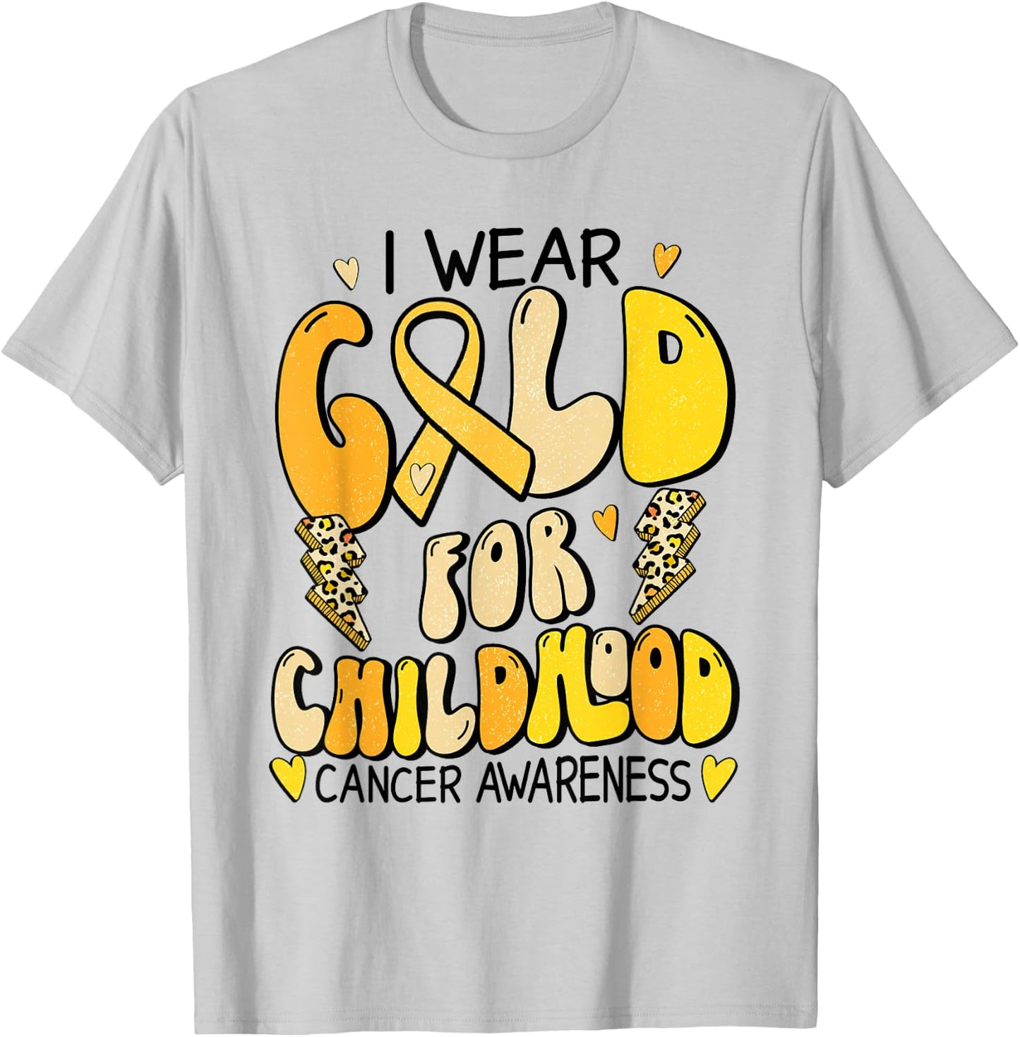Childhood Cancer Awareness Support Retro Yellow Ribbon T-Shirt - T-Shirt | Ash