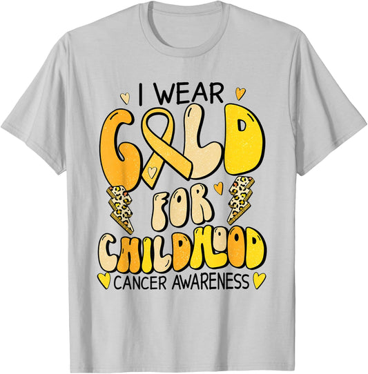 Childhood Cancer Awareness Support Retro Yellow Ribbon T-Shirt - T-Shirt | Ash