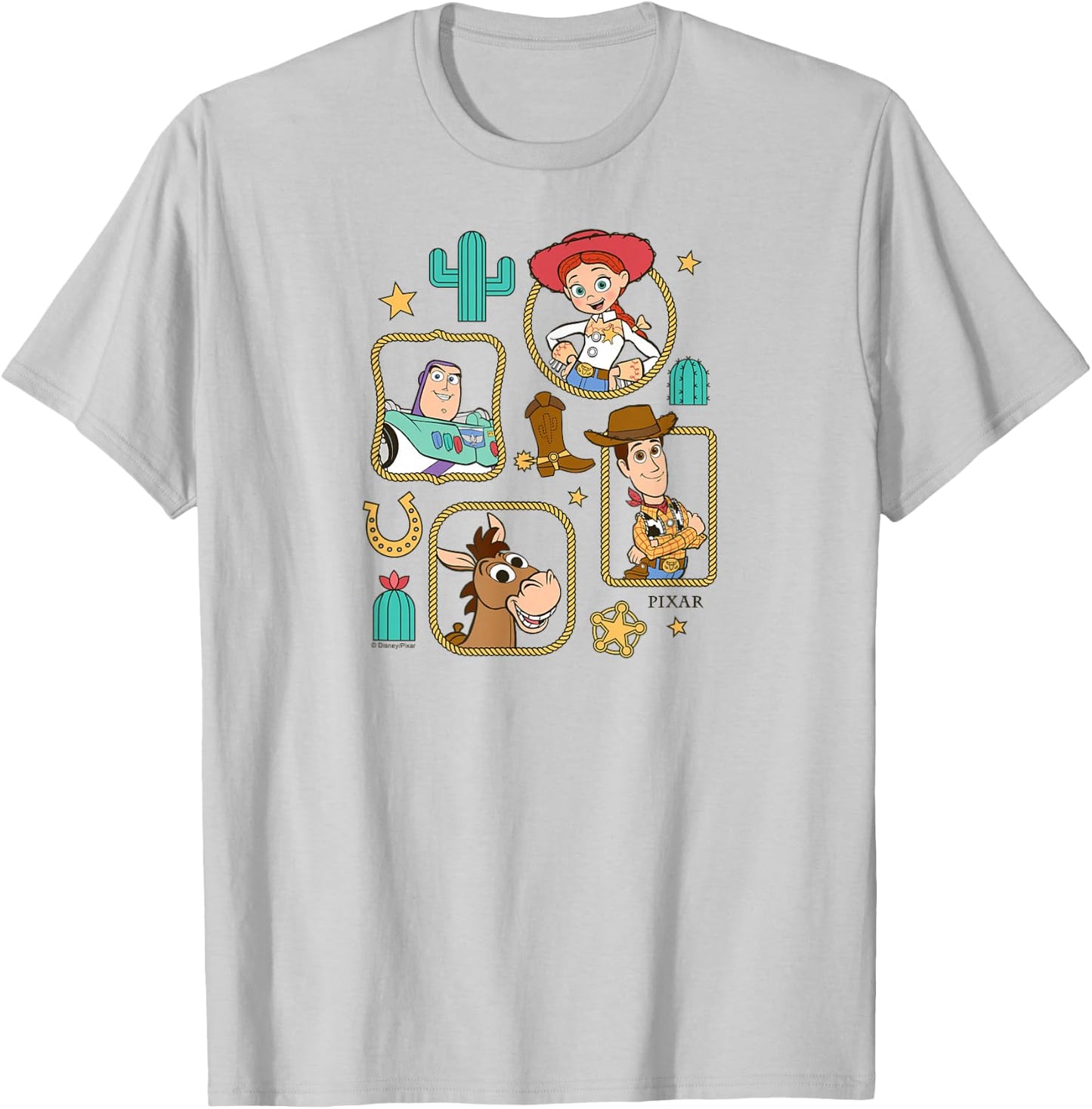 Toy Story 5 - Woody Jessie Buzz Bullseye Western Frames T-Shirt - T-Shirt | Ash