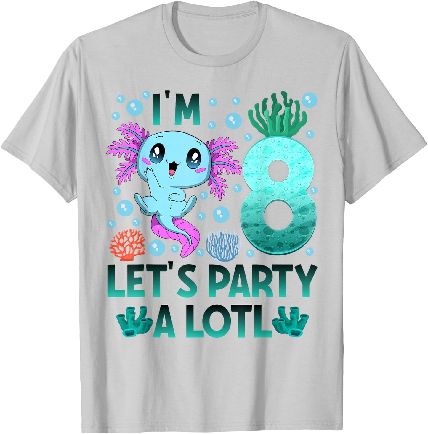 I'm 8 bday Axolotl party cute 8th Birthday boy Axolotl kids T-Shirt - T-Shirt | Ash