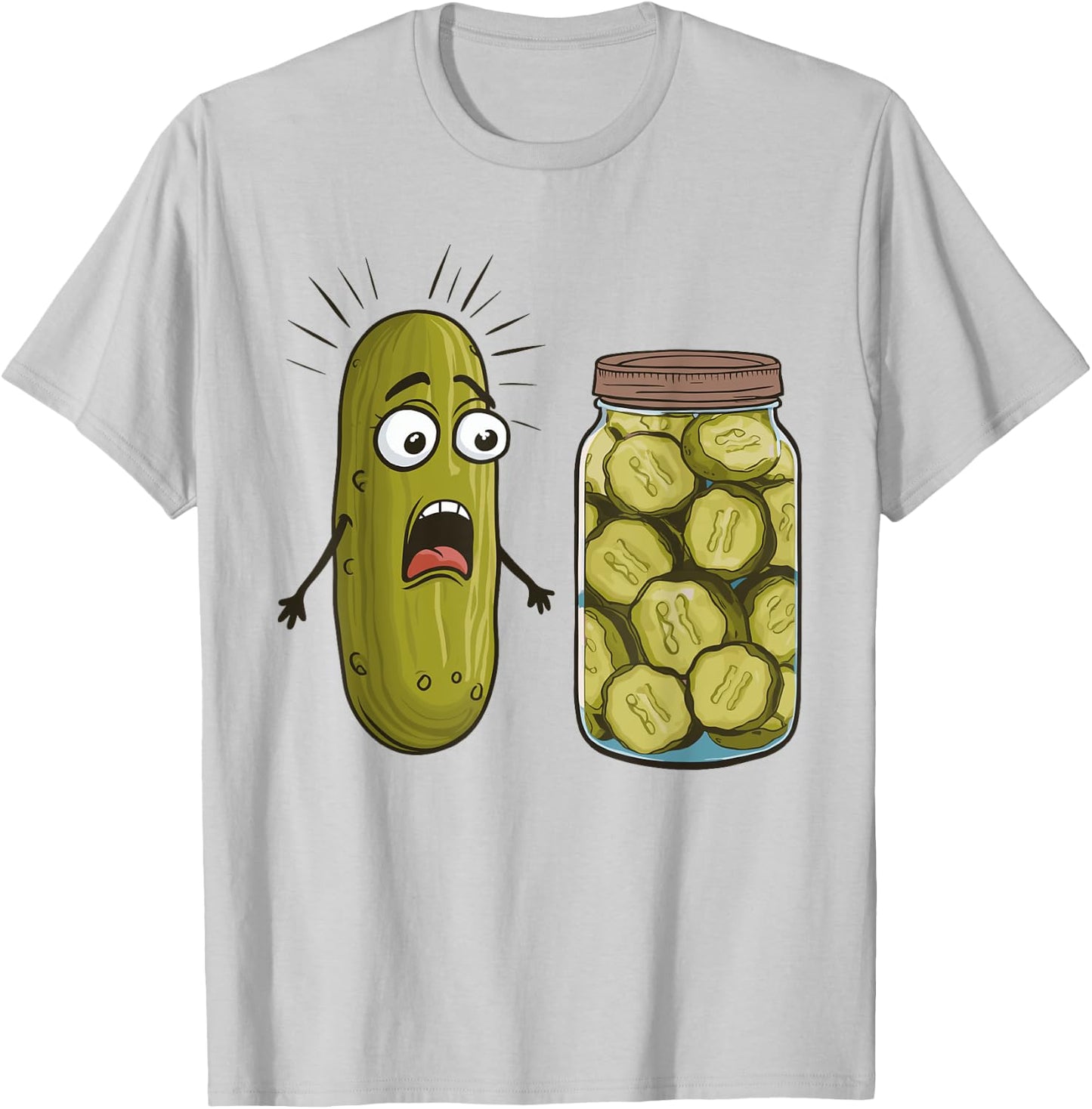 Funny Pickle Surprise A Cucumber And A Jar Of Sliced Pickles T-Shirt - T-Shirt | Ash