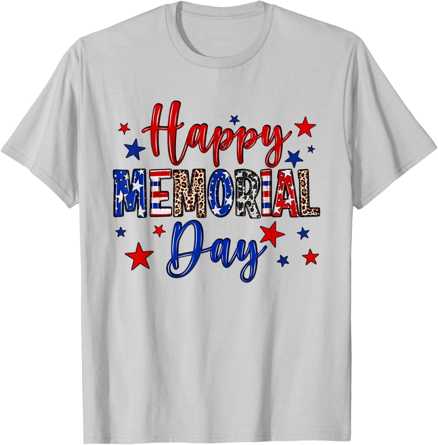 Happy Memorial Day Flower Leopard USA Patriotic Girls T-Shirt - T-Shirt | Ash
