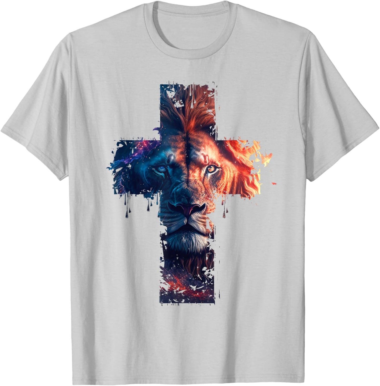 Lion of Judah Cross Jesus Christ Christian Faith Graphic , gray T-Shirt - T-Shirt | Ash