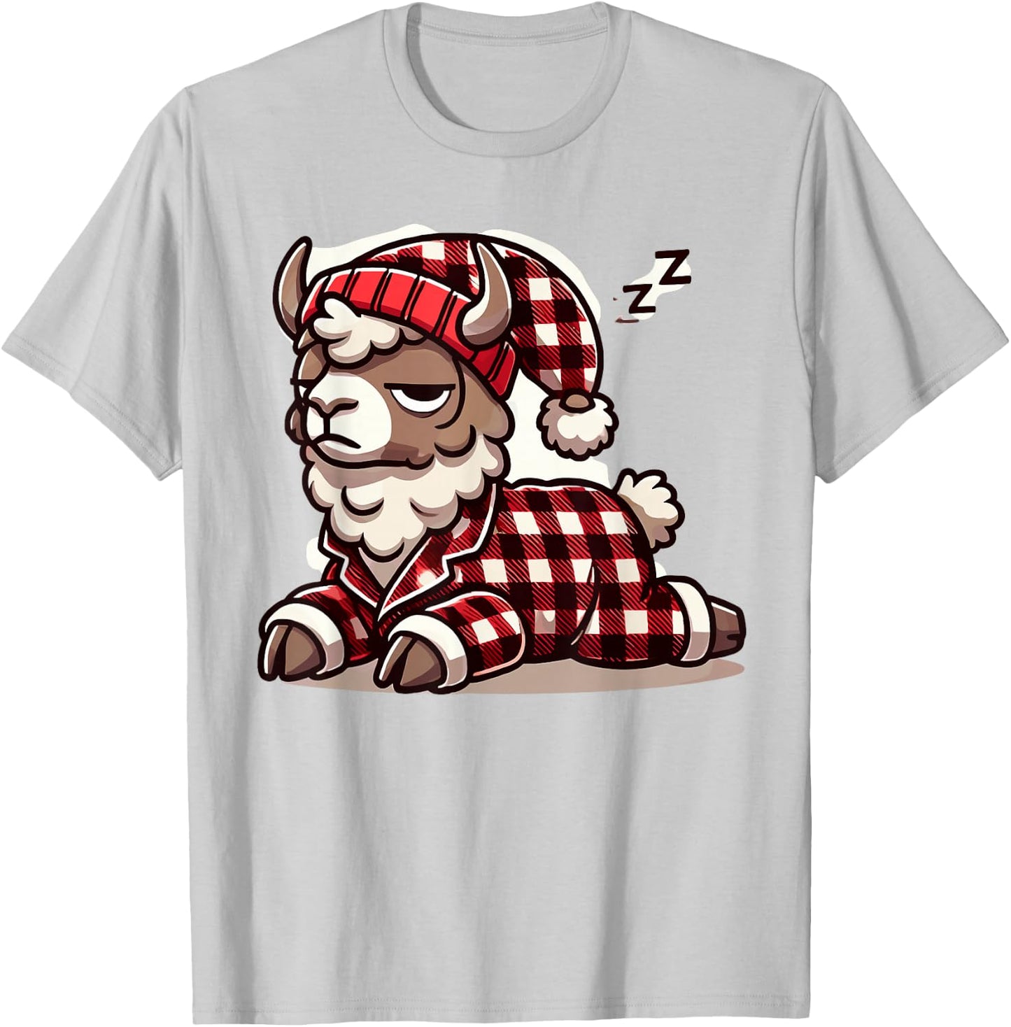 Alpaca Llama with Red Buffalo Plaid Pajamas Girl Boy Llama T-Shirt - T-Shirt | Ash