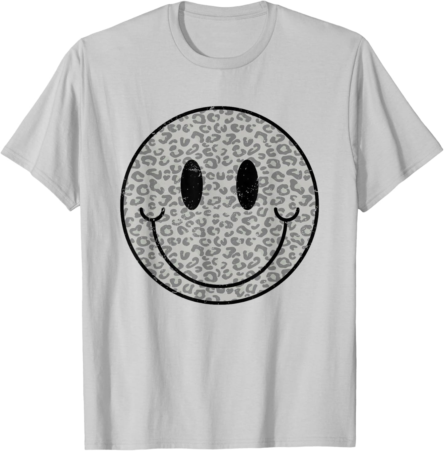 Cute Happy Face Retro Aesthetic Leopard Smile Face Women Men T-Shirt - T-Shirt | Ash