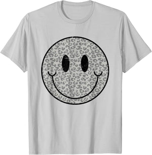 Cute Happy Face Retro Aesthetic Leopard Smile Face Women Men T-Shirt - T-Shirt | Ash