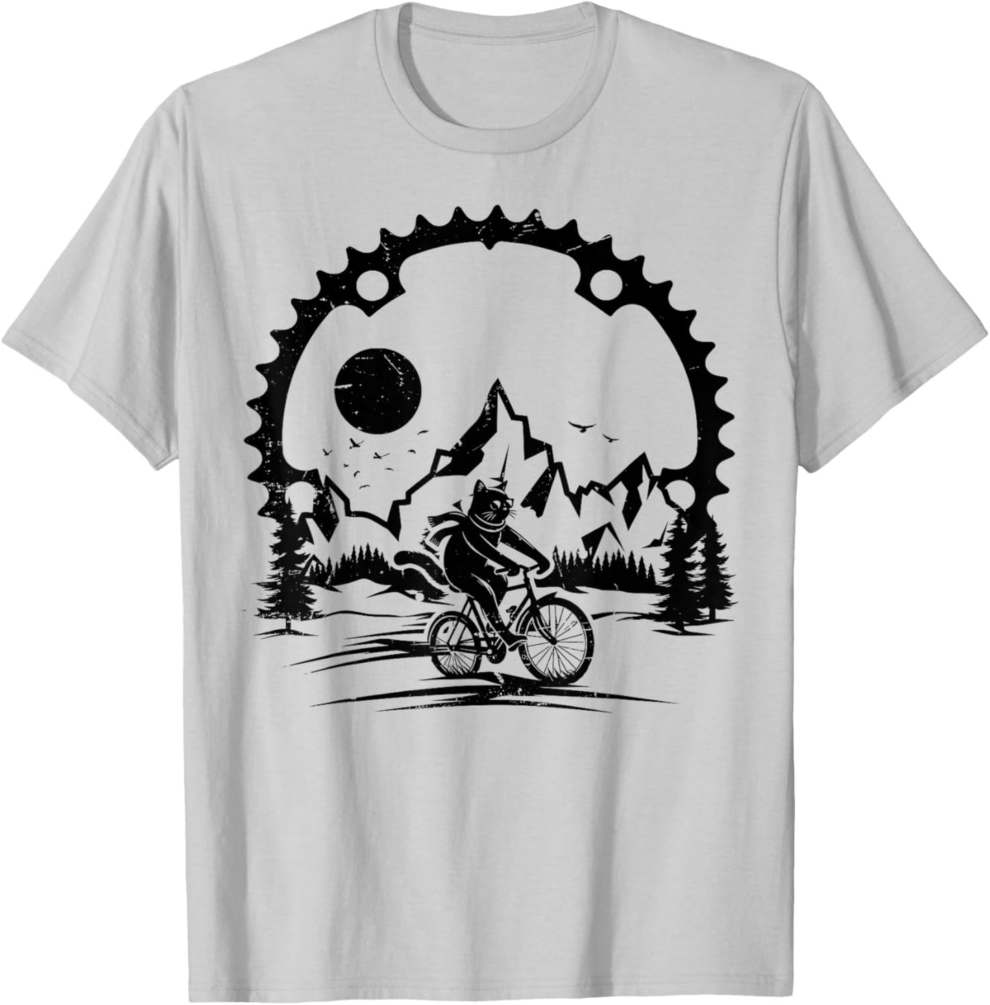 Funny Cat Riding Bicycle Vintage Mountain Biking Cat Biker T-Shirt - T-Shirt | Ash