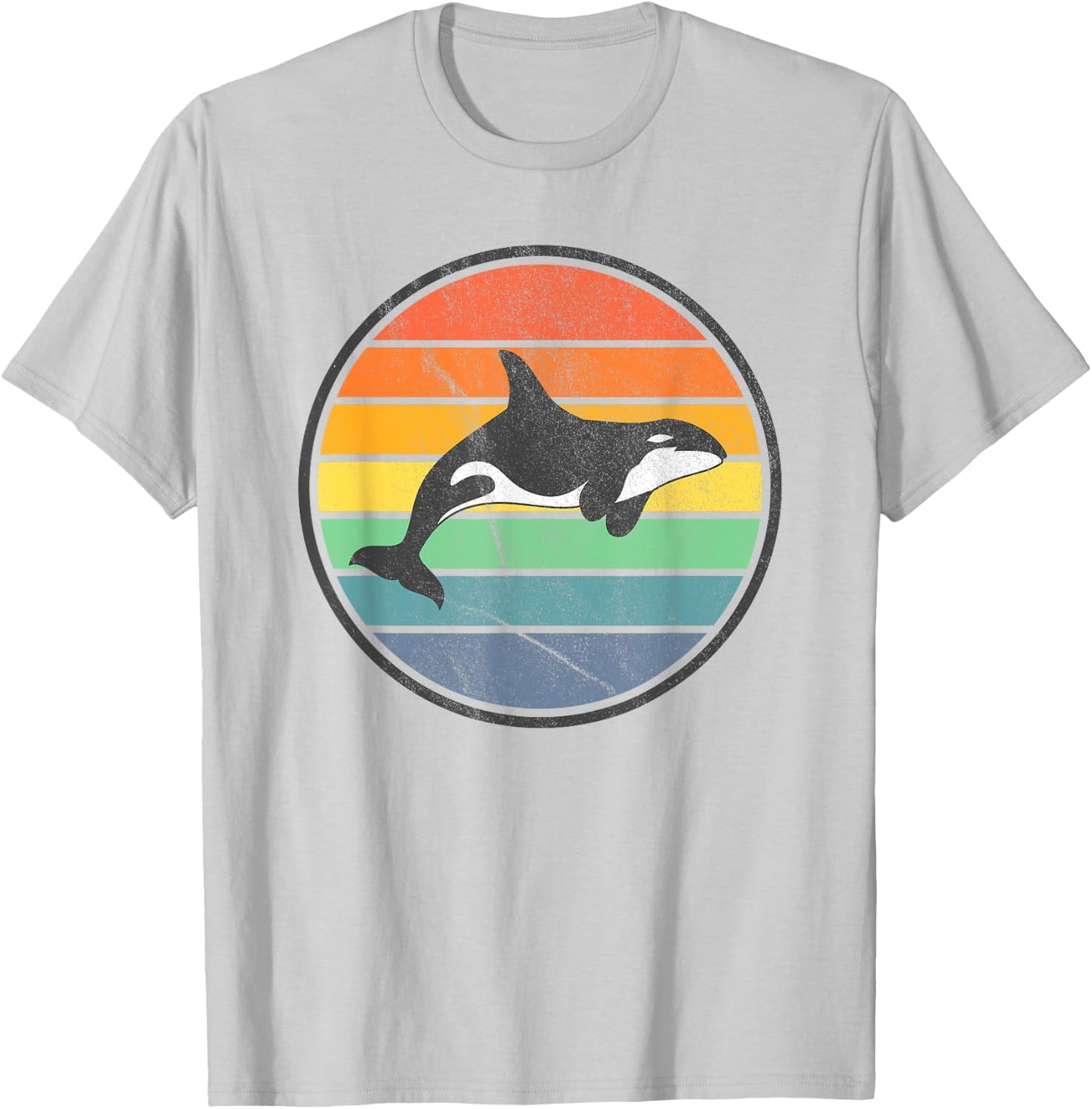 Orca Retro Sunset - Whale Ocean Sea Distressed T-Shirt - T-Shirt | Ash