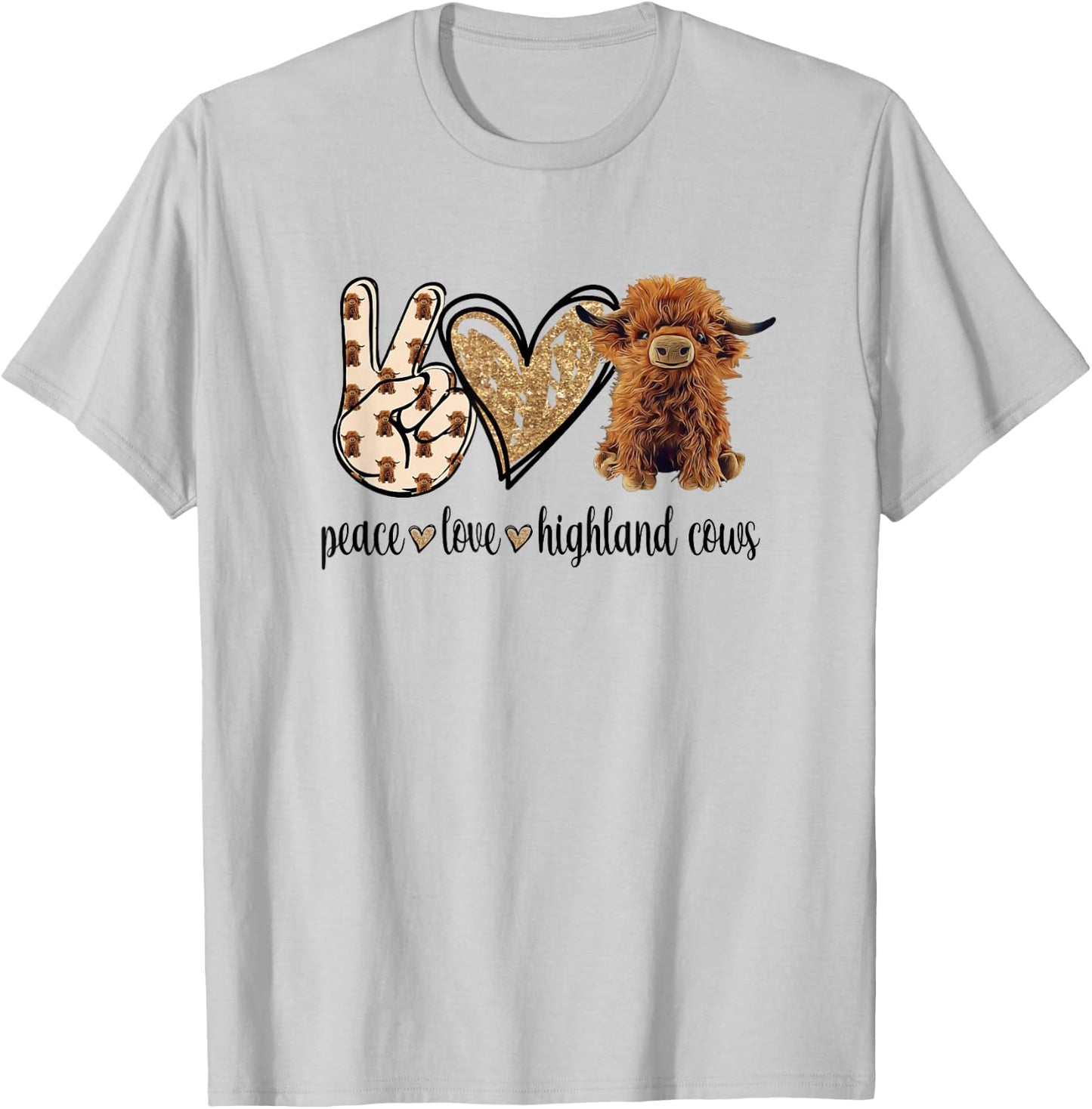 Girls Peace Love Heifer Scottish Highland Cow Lover T-Shirt - T-Shirt | Ash