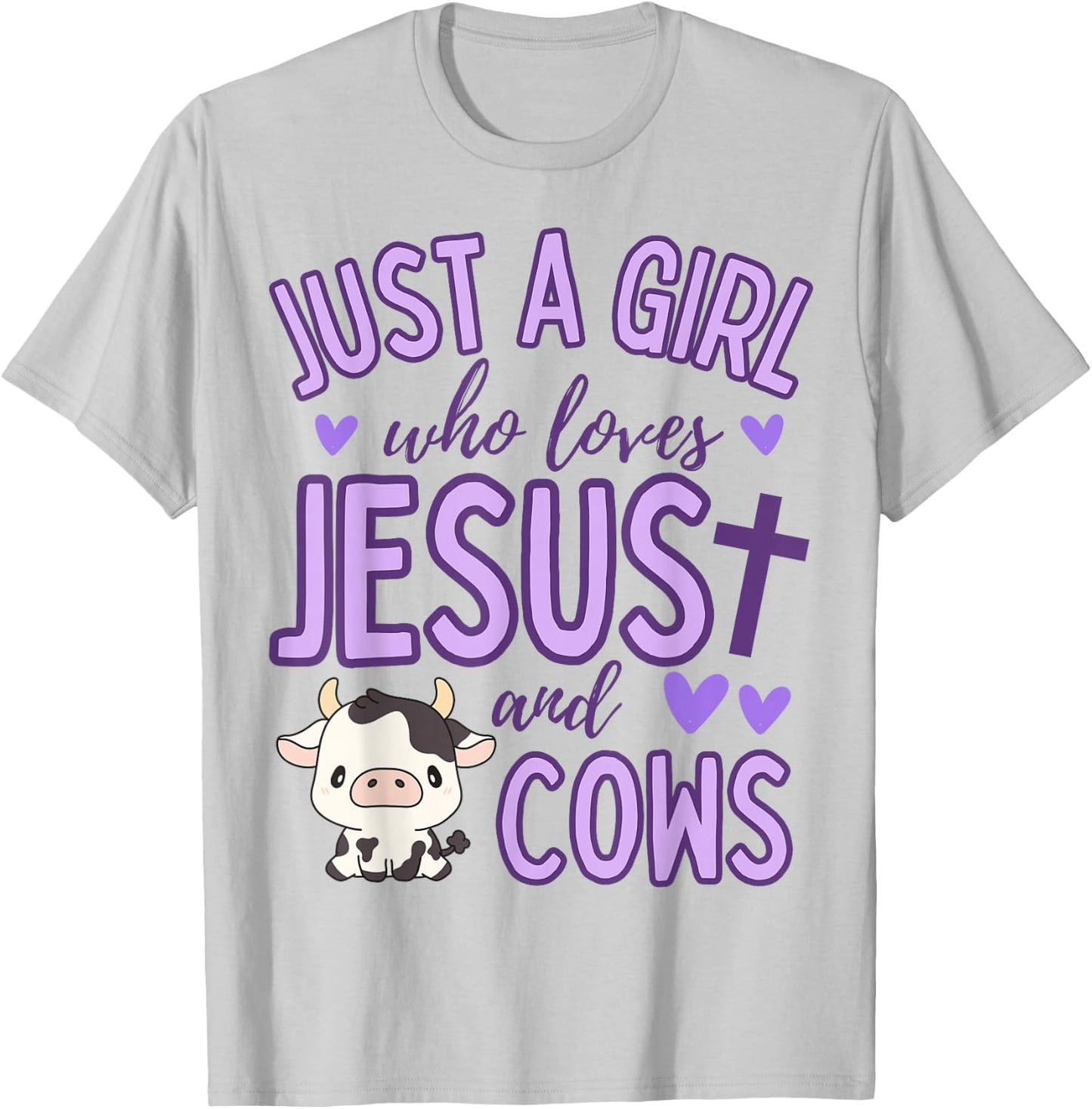 Just A Girl Who Loves Jesus and Cows Christian Cute T-Shirt - T-Shirt | Ash