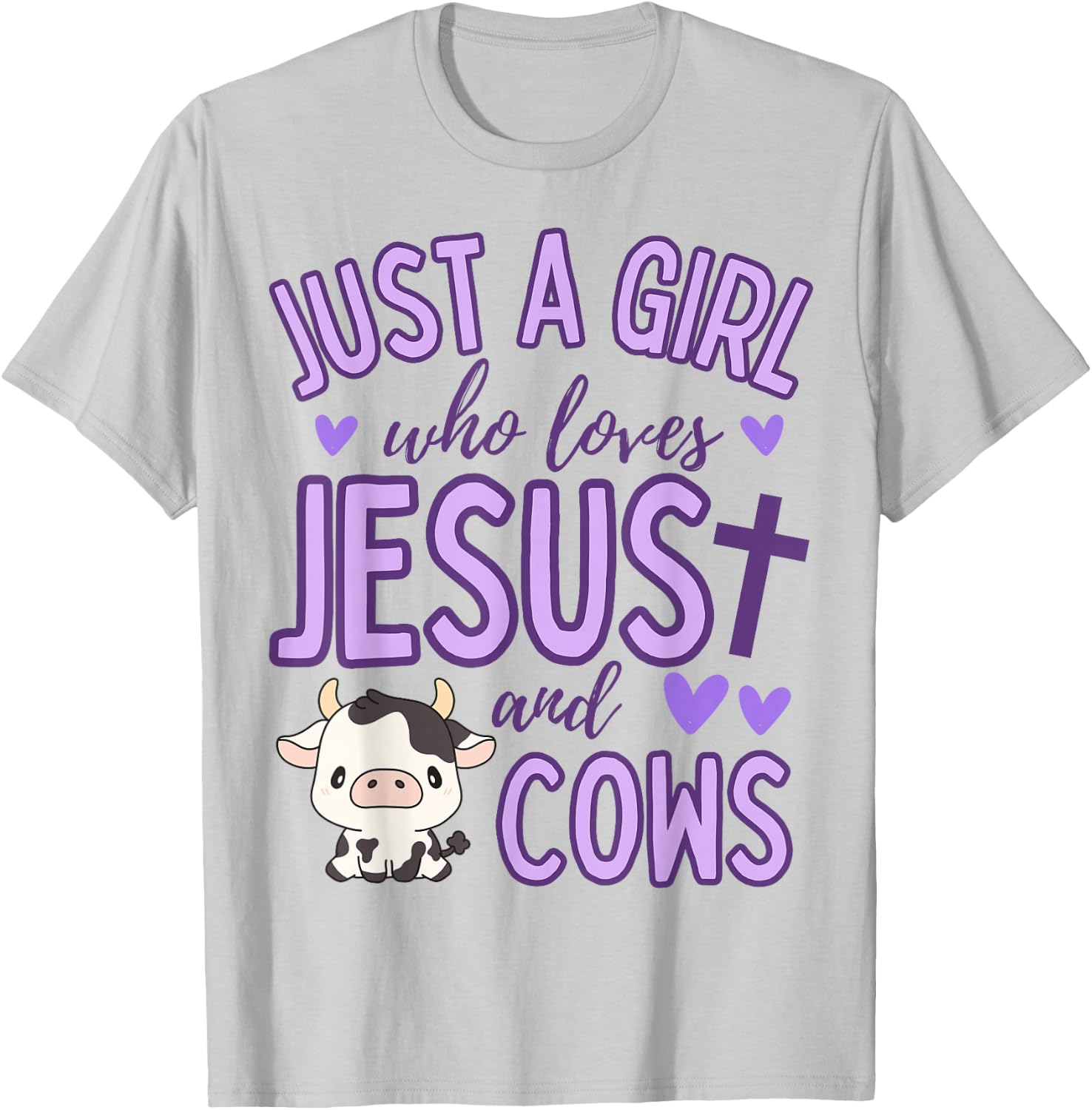Just A Girl Who Loves Jesus and Cows Christian Cute T-Shirt - T-Shirt | Ash
