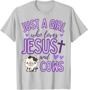 Just A Girl Who Loves Jesus and Cows Christian Cute T-Shirt - T-Shirt | Ash