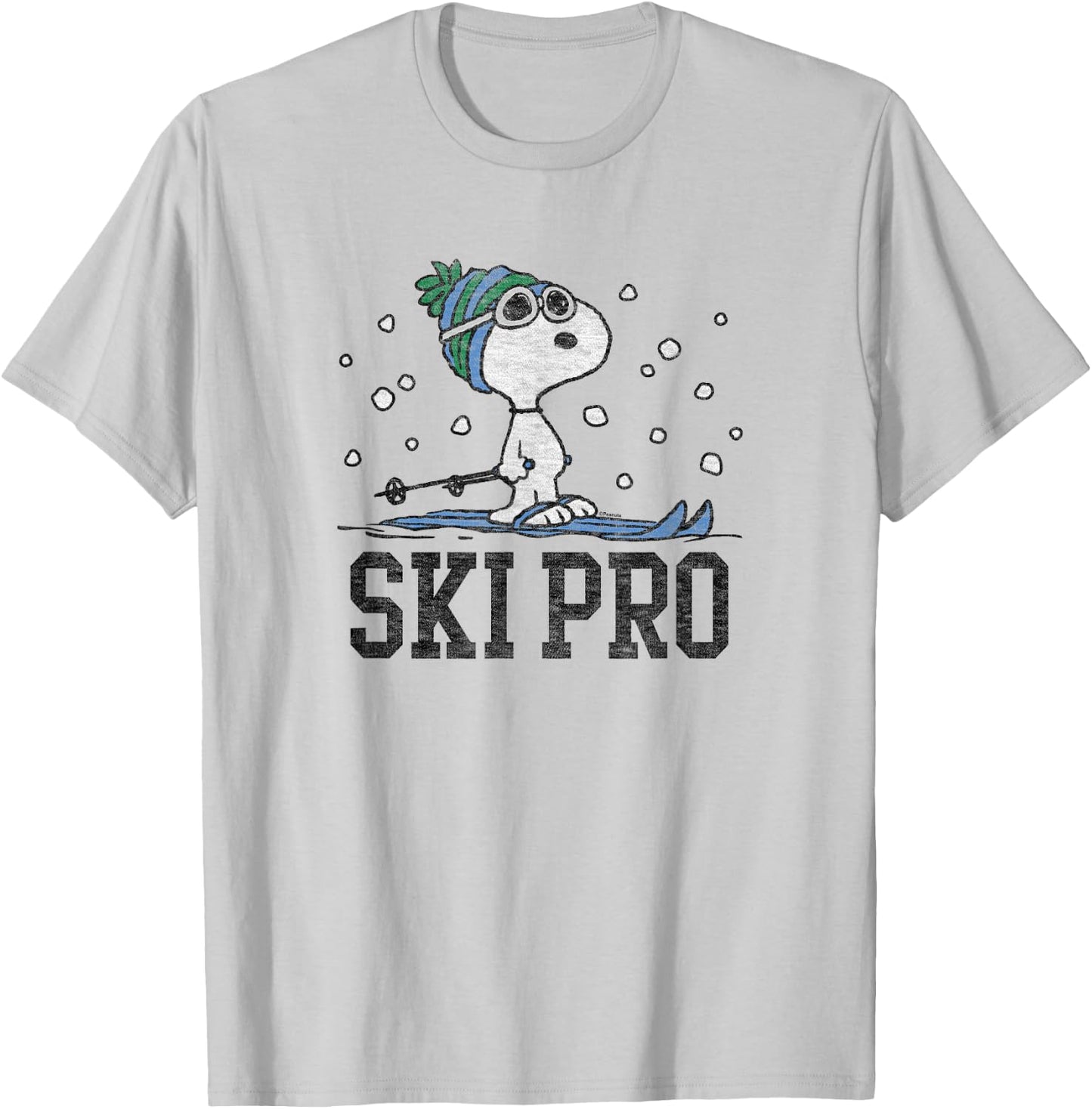 Peanuts Snoopy Ski Pro , White T-Shirt - T-Shirt | Ash