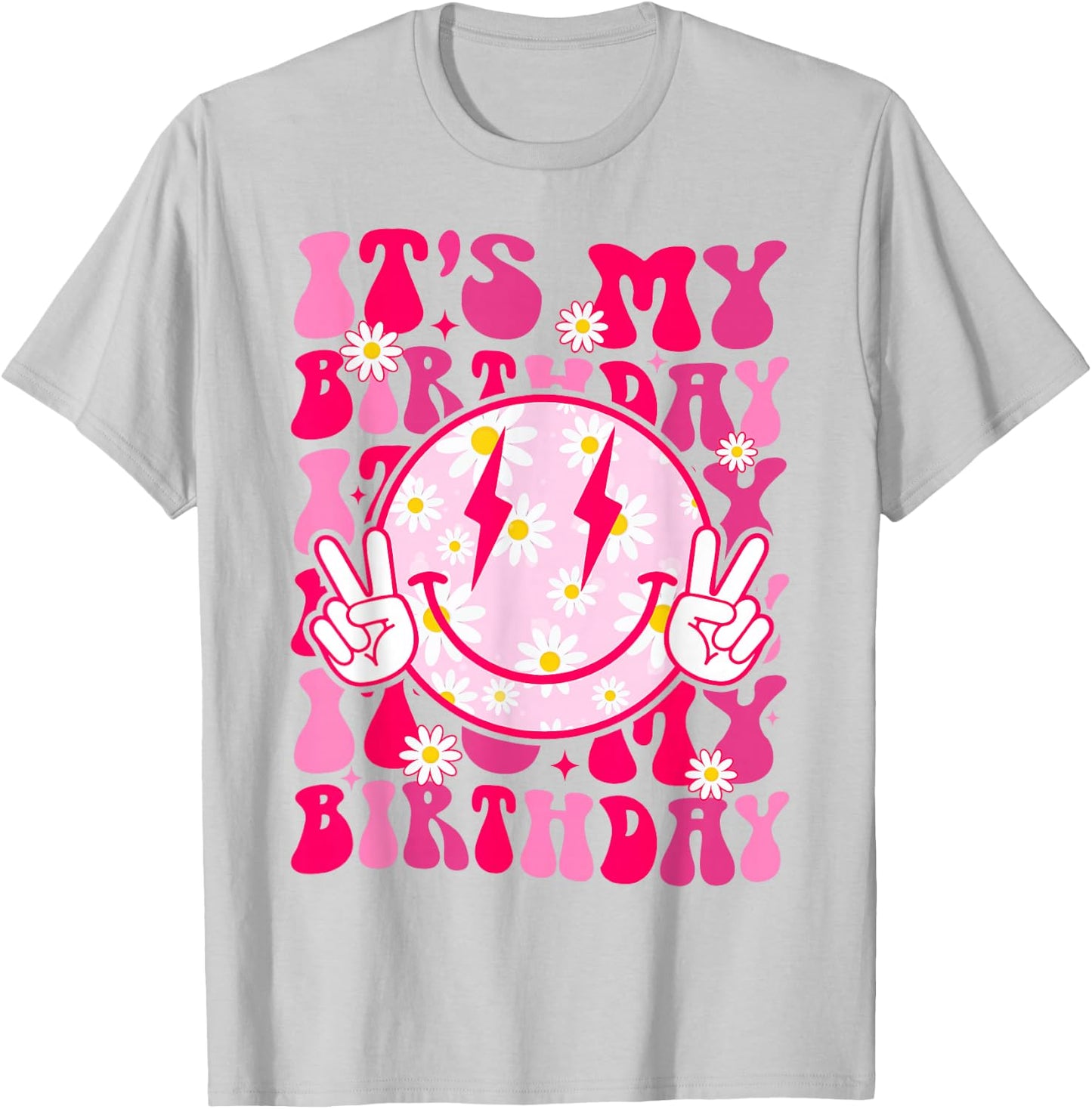 Groovy It's My Birthday Women Teens Girls Preppy Smile Face T-Shirt - T-Shirt | Ash