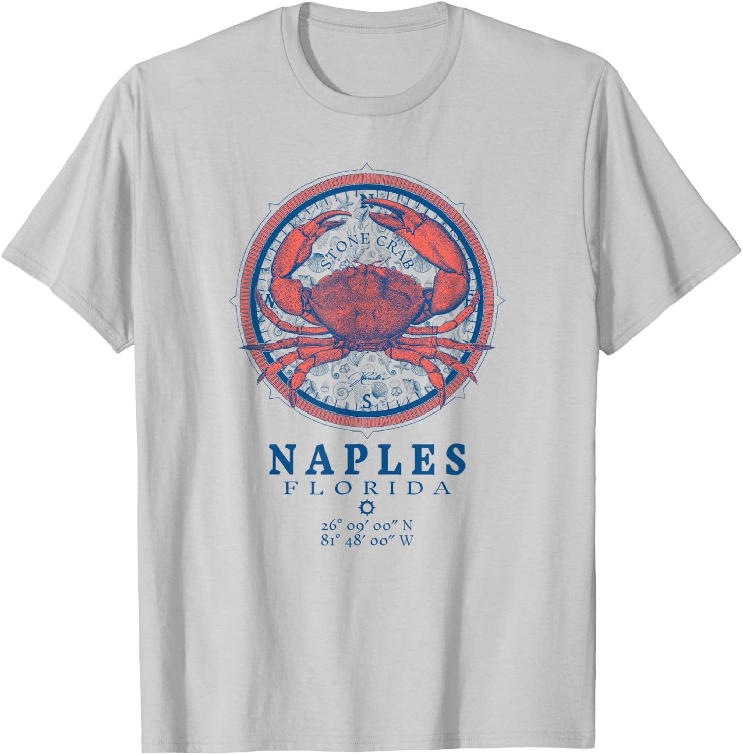 JCombs: Naples, Florida, Stone Crab on Wind Rose T-Shirt - T-Shirt | Ash
