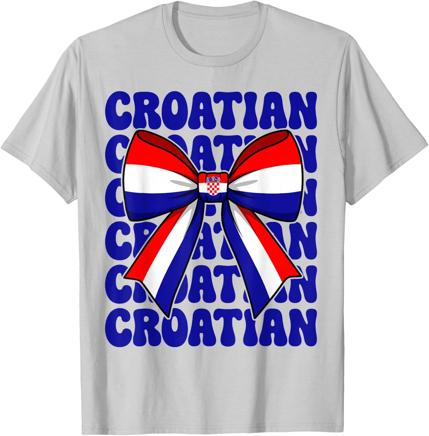 Croatian Girl Coquette Bow Cute Retro Groovy Croatia Flag T-Shirt - T-Shirt | Ash