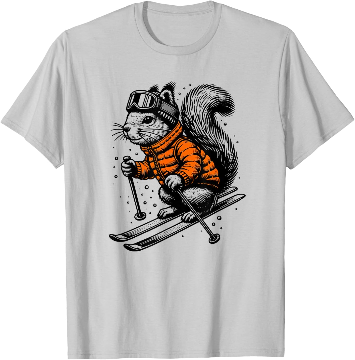 Skiing Squirrel Winter Ski Resort Downhill Wintersports T-Shirt - T-Shirt | Ash
