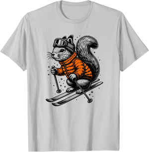 Skiing Squirrel Winter Ski Resort Downhill Wintersports T-Shirt - T-Shirt | Ash
