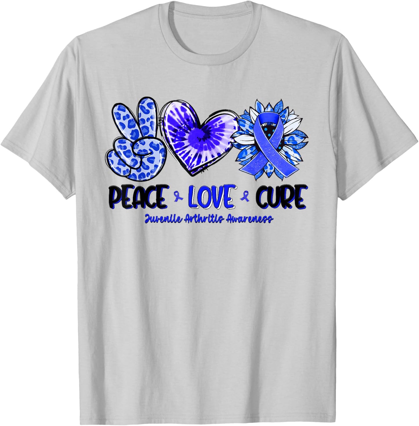 Peace Love Cure Sunflower Leopard Juvenile Arthritis Gifts T-Shirt - T-Shirt | Ash