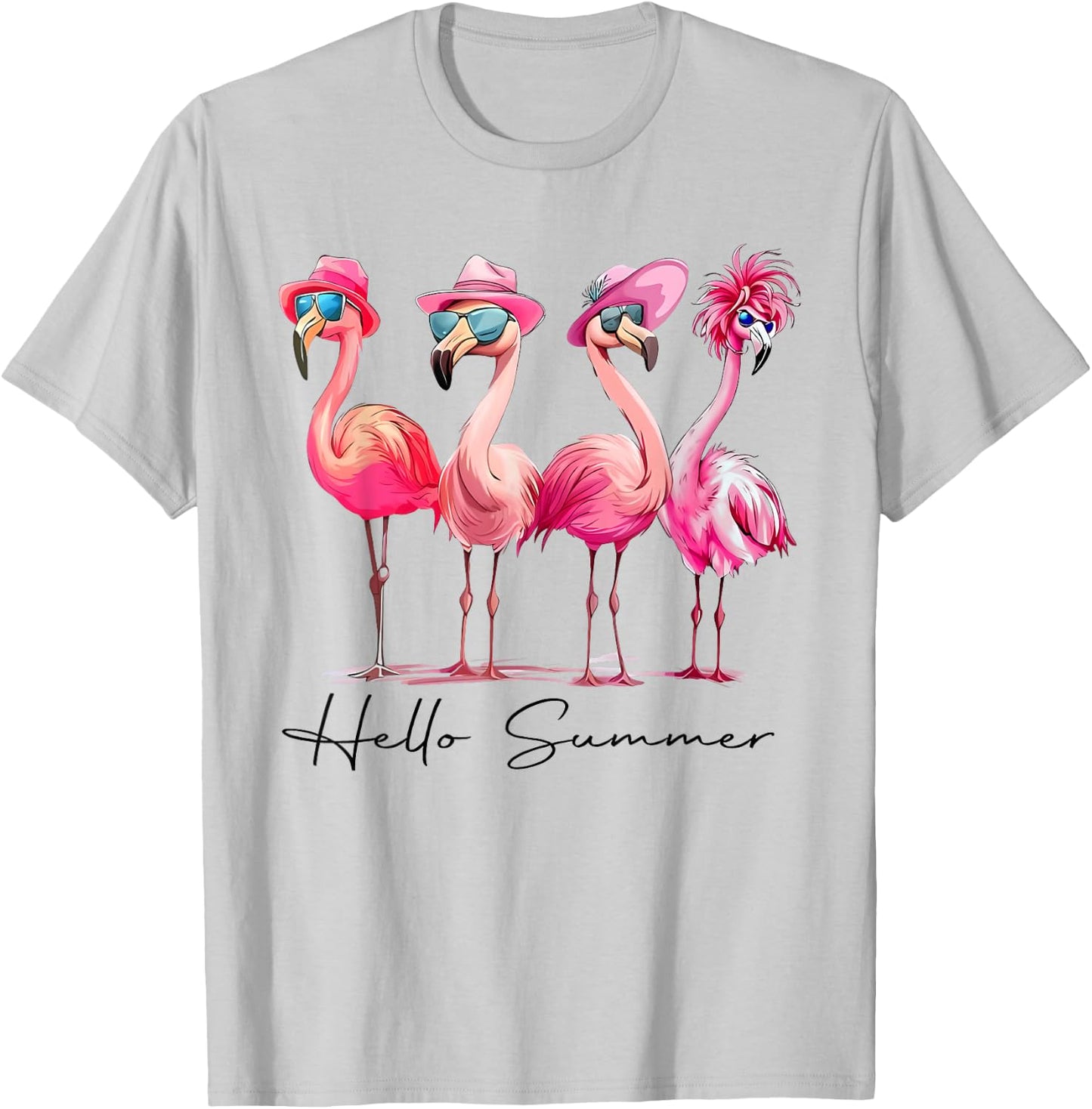 Flamingo Pink Palm Tree Tropical Beach Summer Vacation Women T-Shirt - T-Shirt | Ash