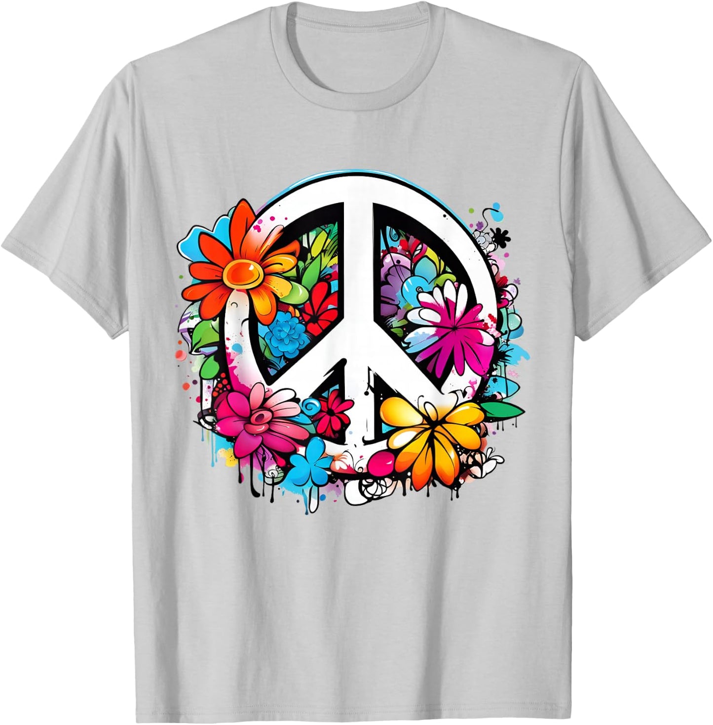 Peace Symbol Sign Flowers Peace Flower Power Peace Sign , White T-Shirt - T-Shirt | Ash