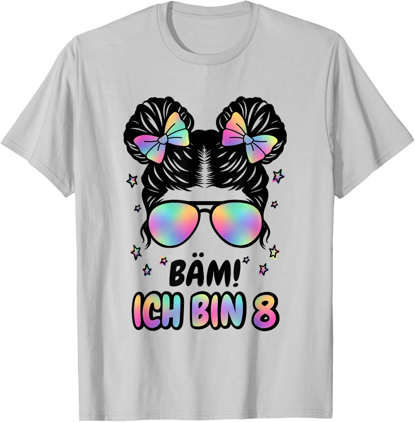 8. Geburtstag Mädchen Messy Bun Bäm! Ich Bin Acht T-Shirt - T-Shirt | Ash