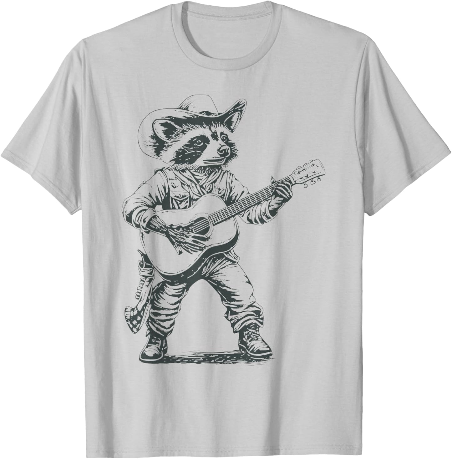 Vintage 90s Cowboy Racoon Playing Guitar Musician Western T-Shirt - T-Shirt | Ash