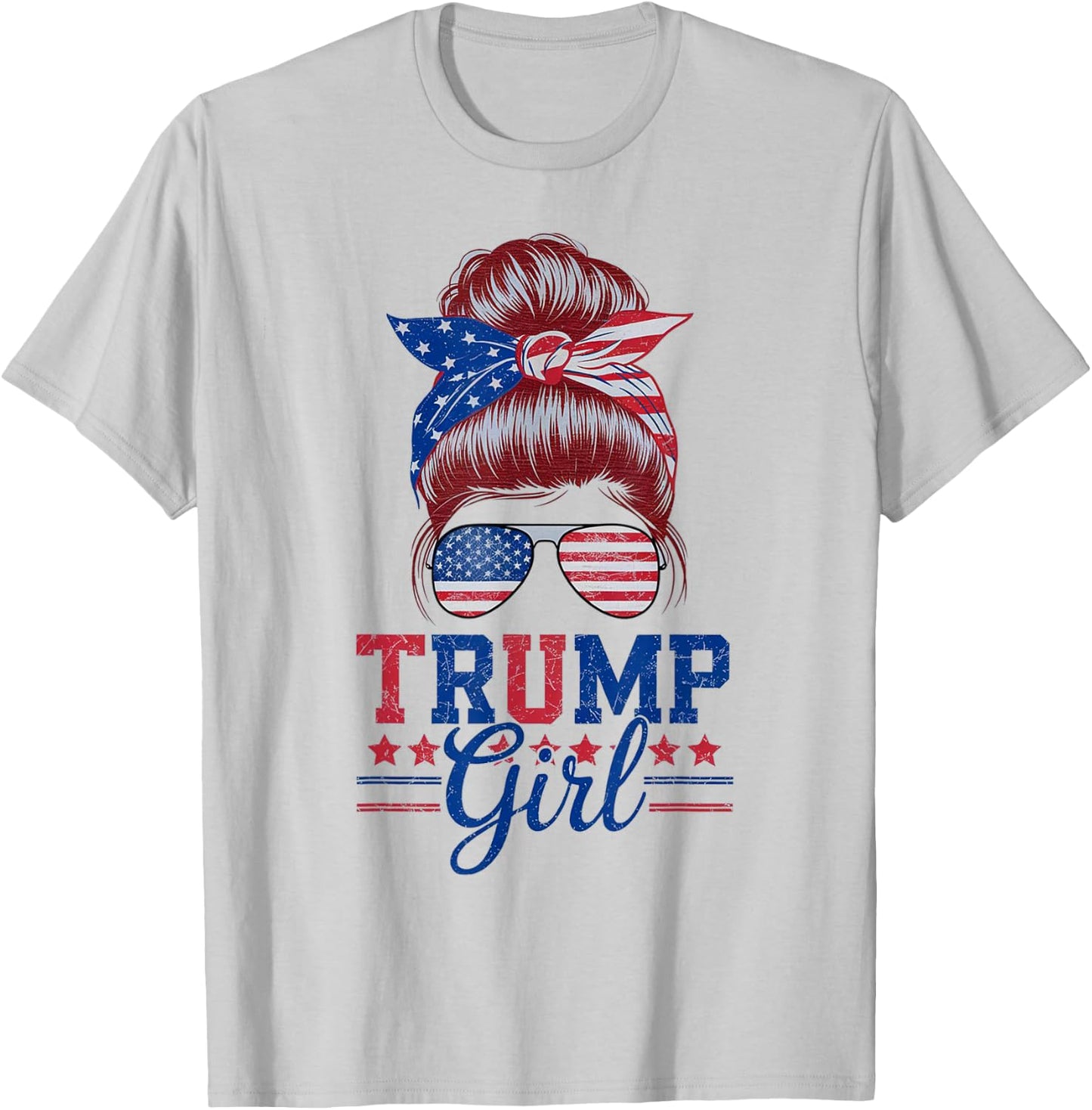 Trump Girl Messy Bun Sunglasses Trump 2024 for Girls and Women T-Shirt - T-Shirt | Ash