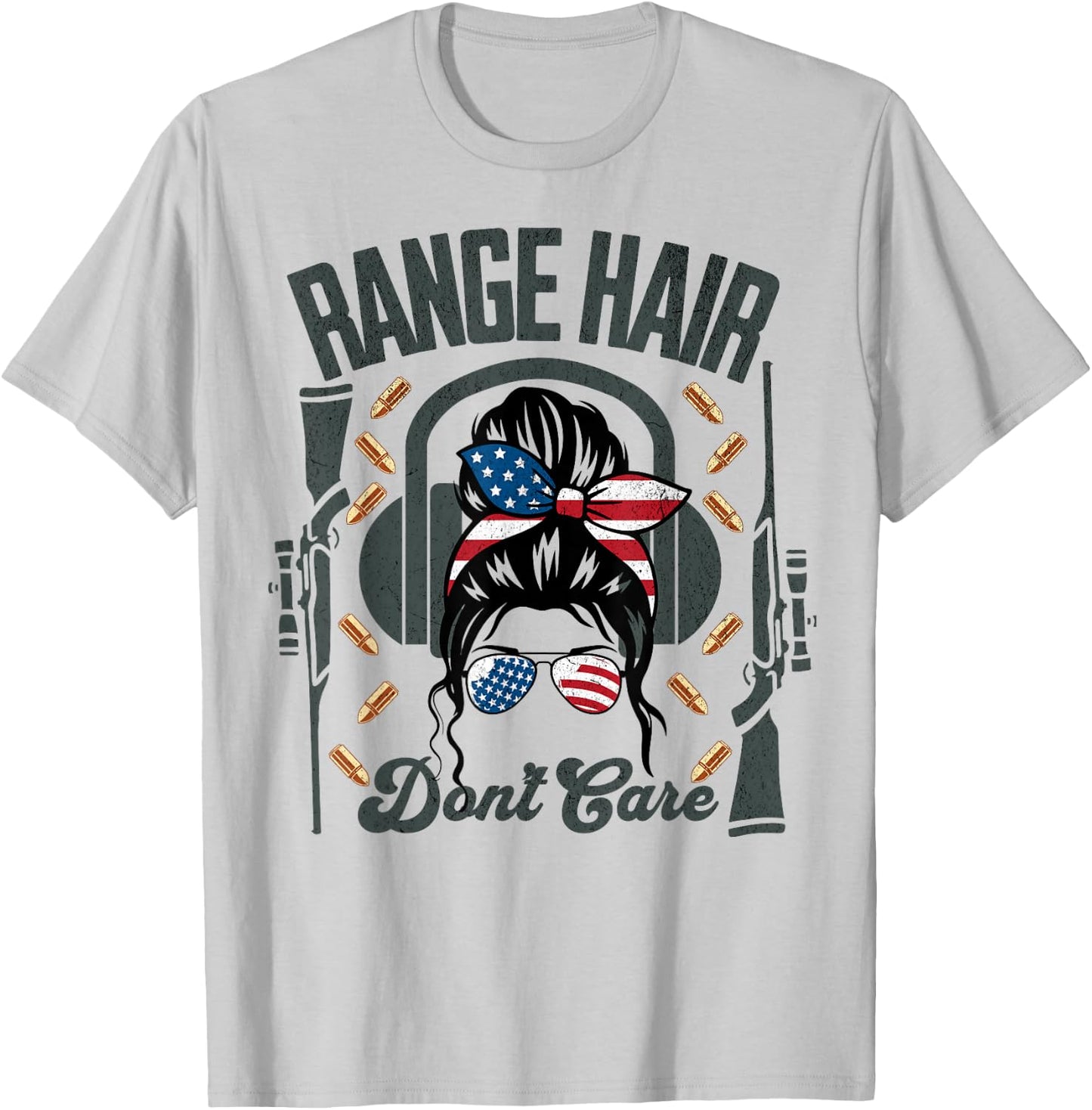 Range Hair Don't Care Range Day Leopard Messy Bun Gun Range T-Shirt - T-Shirt | Ash