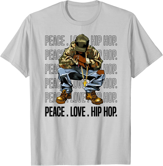 Peace, Love, Hip HOP Old School 90 Dope Camo T-Shirt - T-Shirt | Ash