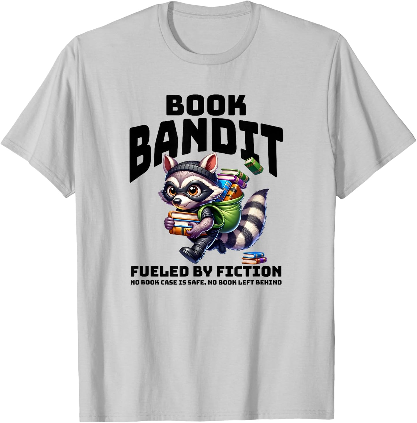 Racoon-Bookworm-Book Bandit-Fueled by Fiction T-Shirt - T-Shirt | Ash