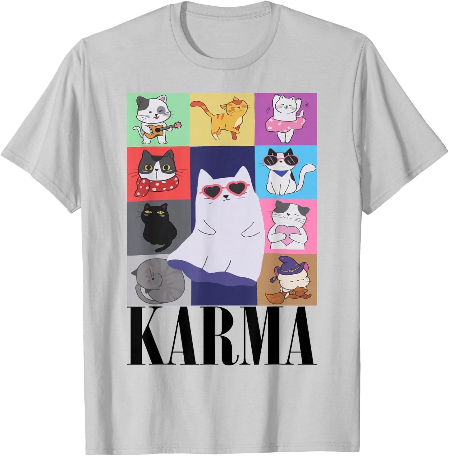 Vintage Cat Music For Teens Girls Kids Women Men Karma T-Shirt - T-Shirt | Ash