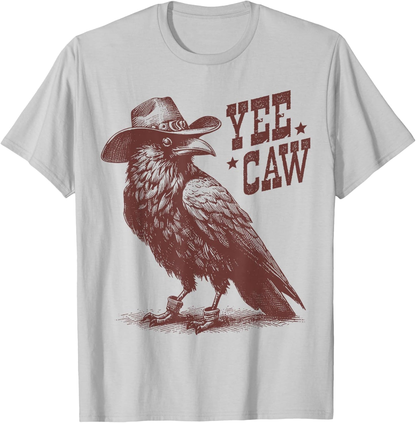 Crow Cowboy Hat Yee Caw Funny Western Crow Vintage T-Shirt - T-Shirt | Ash