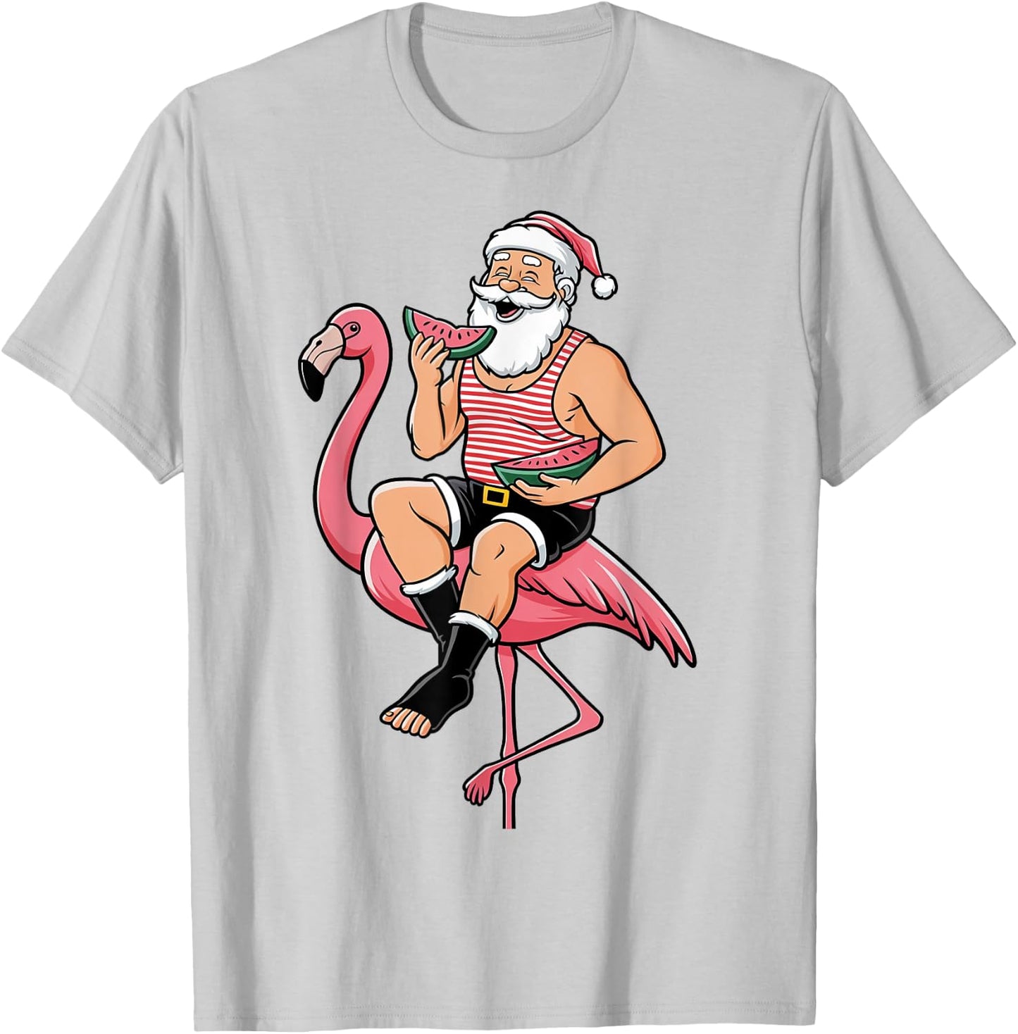 Santa Flamingo Floatie Christmas In July Summer Watermelon Men Women Kids T-Shirt - T-Shirt | Ash