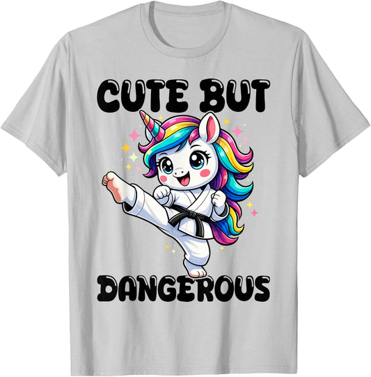 Cute but Dangerous Karate Taekwondo Unicorn Karate Girl T-Shirt - T-Shirt | Ash