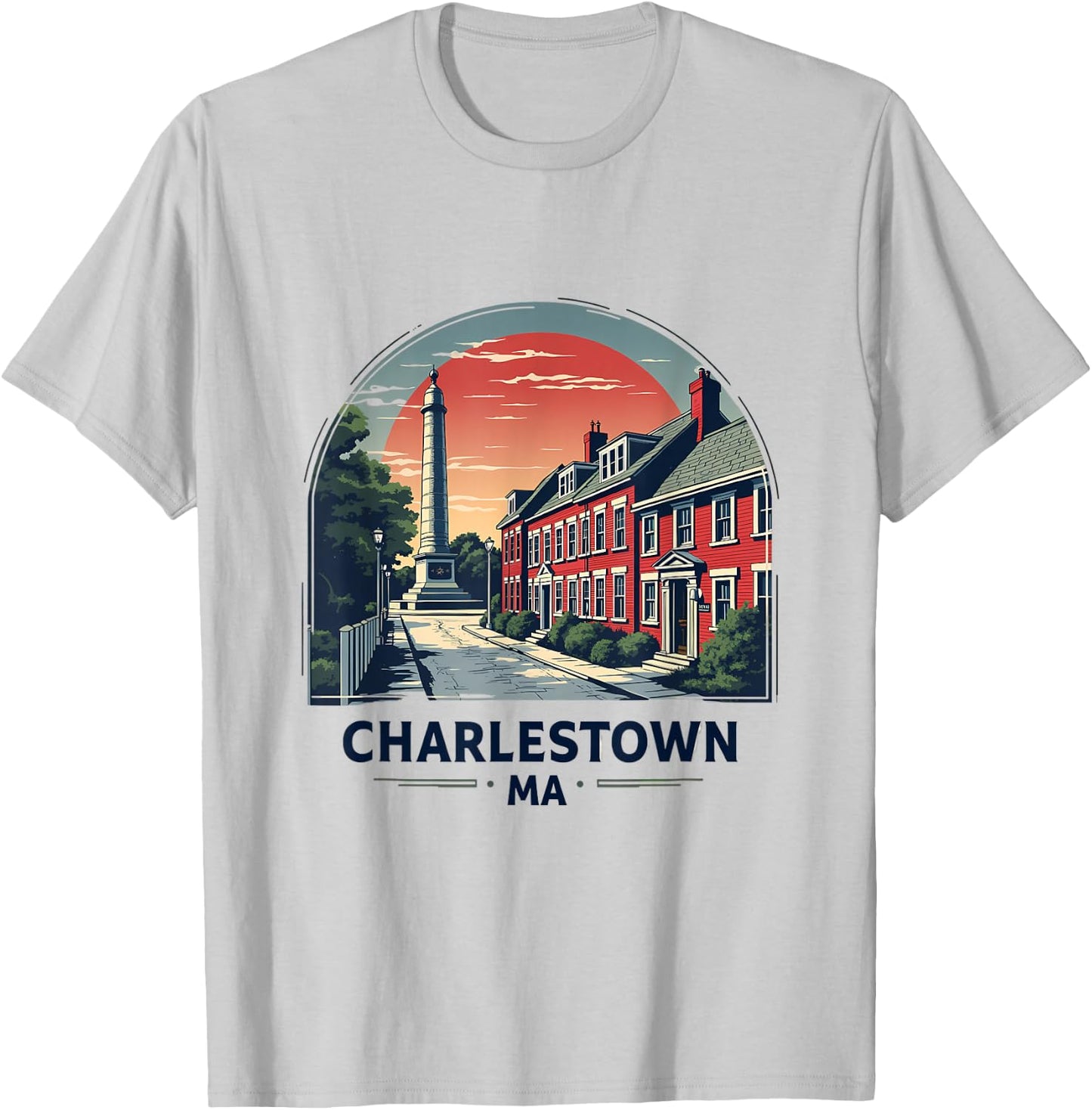 Charlestown MA Iconic Street And Monument T-Shirt - T-Shirt | Ash